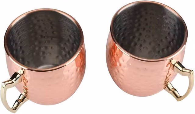 PAWNORA Set of 2 Bronze Copper Mugs, 530 ml