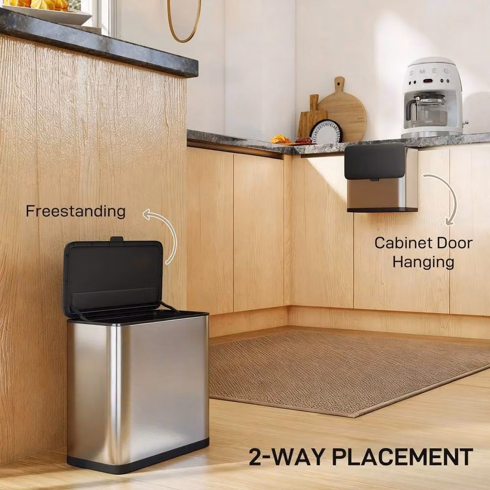 EONLION 8L Hanging Kitchen Bin in Silver with Flip Lid and Removable Inner Bucket – 5