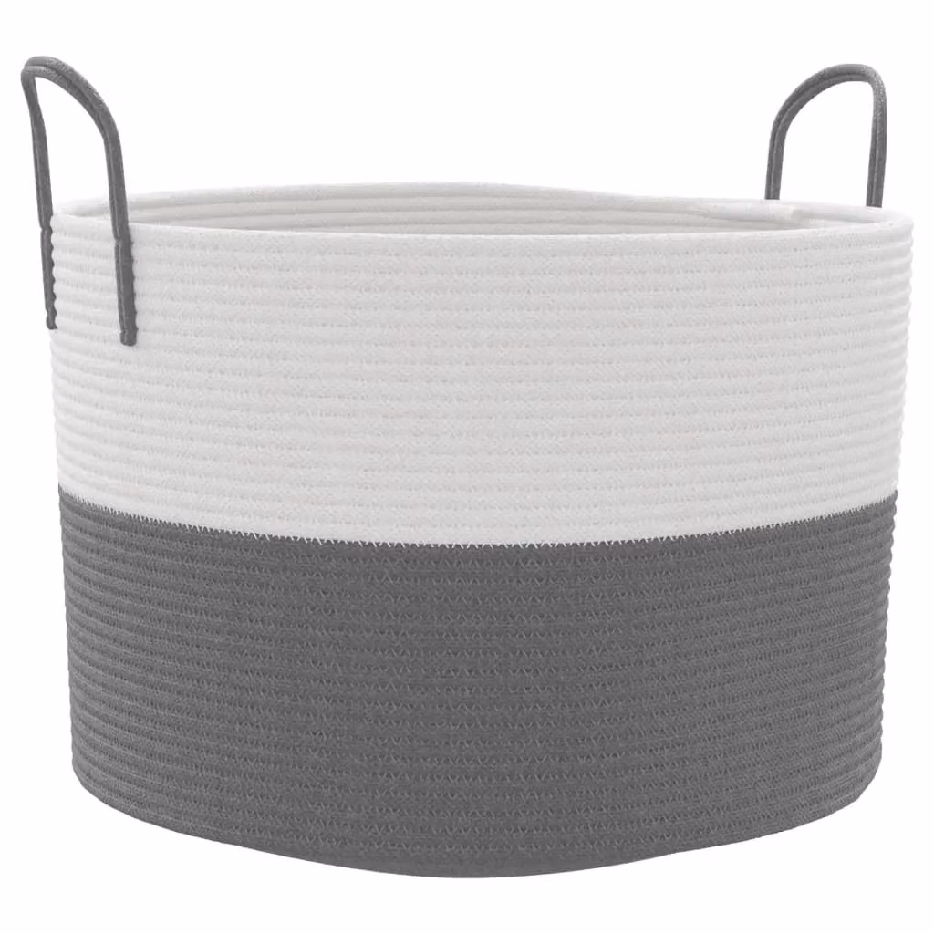 Berkfield Open Weave Cotton Storage Basket in Grey and White, W: 51 cm, D: 33 cm, H: 33 cm – 2