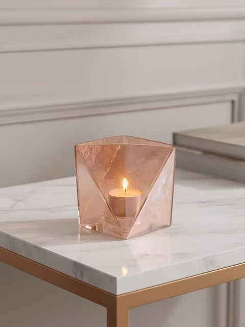 Orsina Rambia Small Pink Geometric Glass Candle Holder for Taper or Tealight Candles – 2