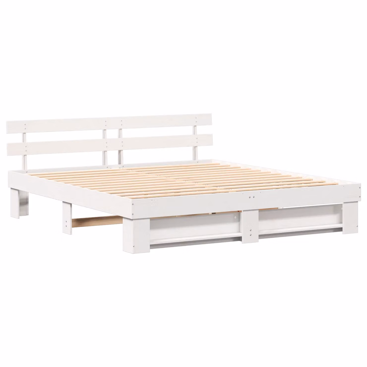 Berkfield Home White Solid Pine Wood Bed with Headboard W/D/H: 200 x 200 cm – 2