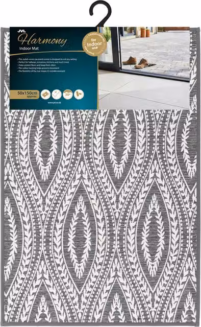 JVL Harmony Machine Washable Non-Slip Doormat with Eyes Design, Grey, W: 50 cm, D: 75 cm
