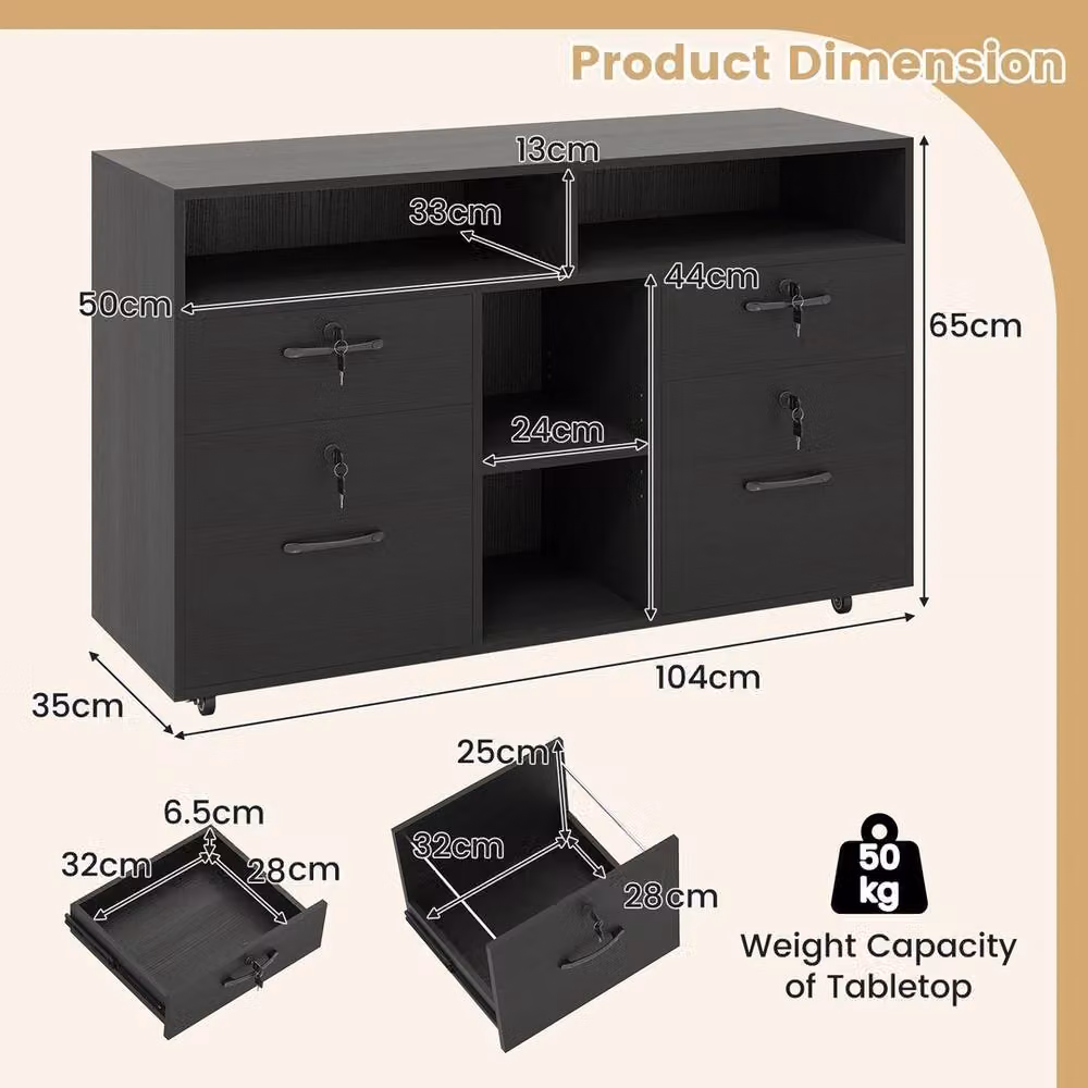 FORGEVIO Mobile Lateral File Cabinet and Storage Organiser in Matt Black – 2