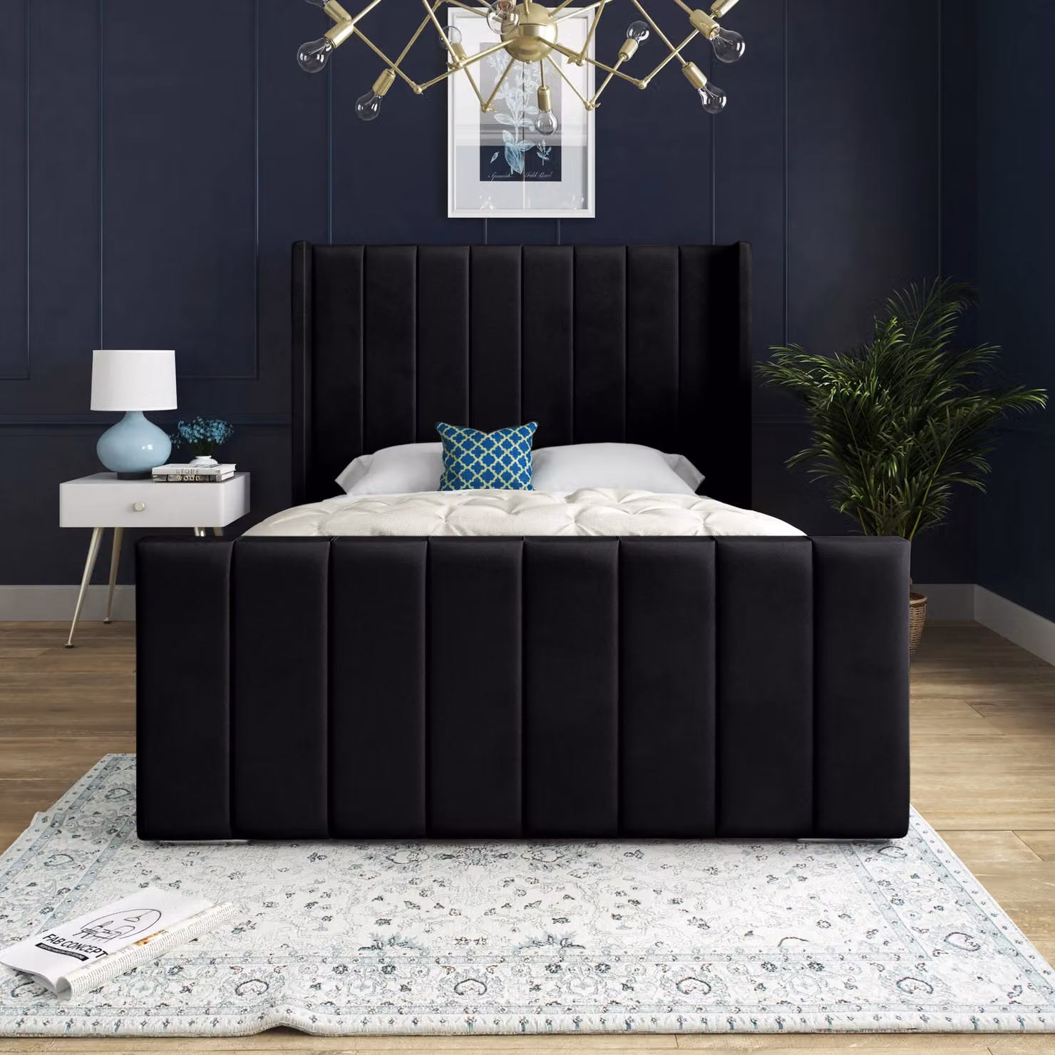 DS Living Oxford Upholstered Soft Velvet Bed Frame in Black, Small Double – 3