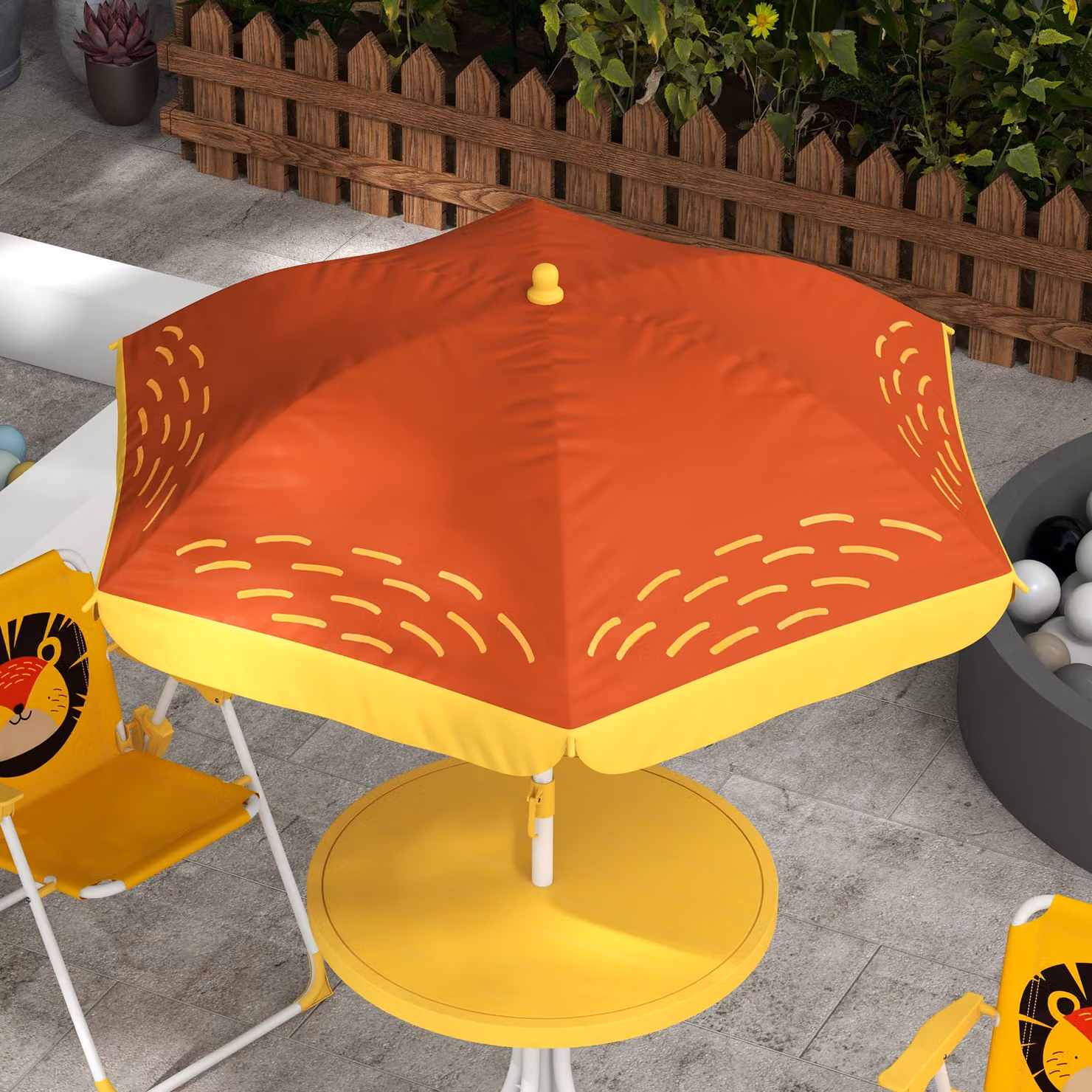 Outsunny Lion Themed Kids Outdoor Picnic Table and Chair Set with Adjustable Parasol, Yellow – 6
