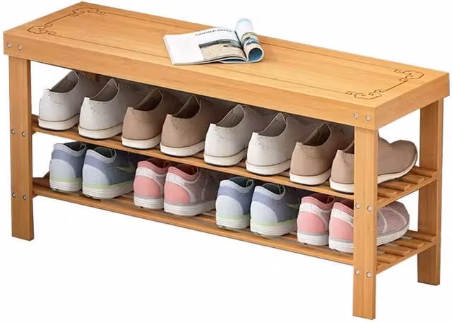 SPETLEK 3-Tier Wooden Shoe Rack Seating Bench in Brown