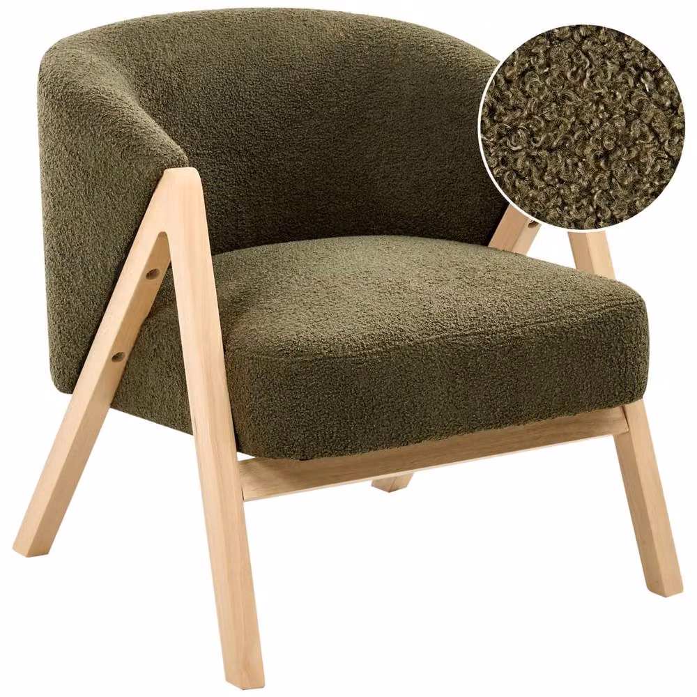 Wyld and Coco Modern Tub Armchair in Green Bouclé Fabric with Solid Rubberwood Legs – 2