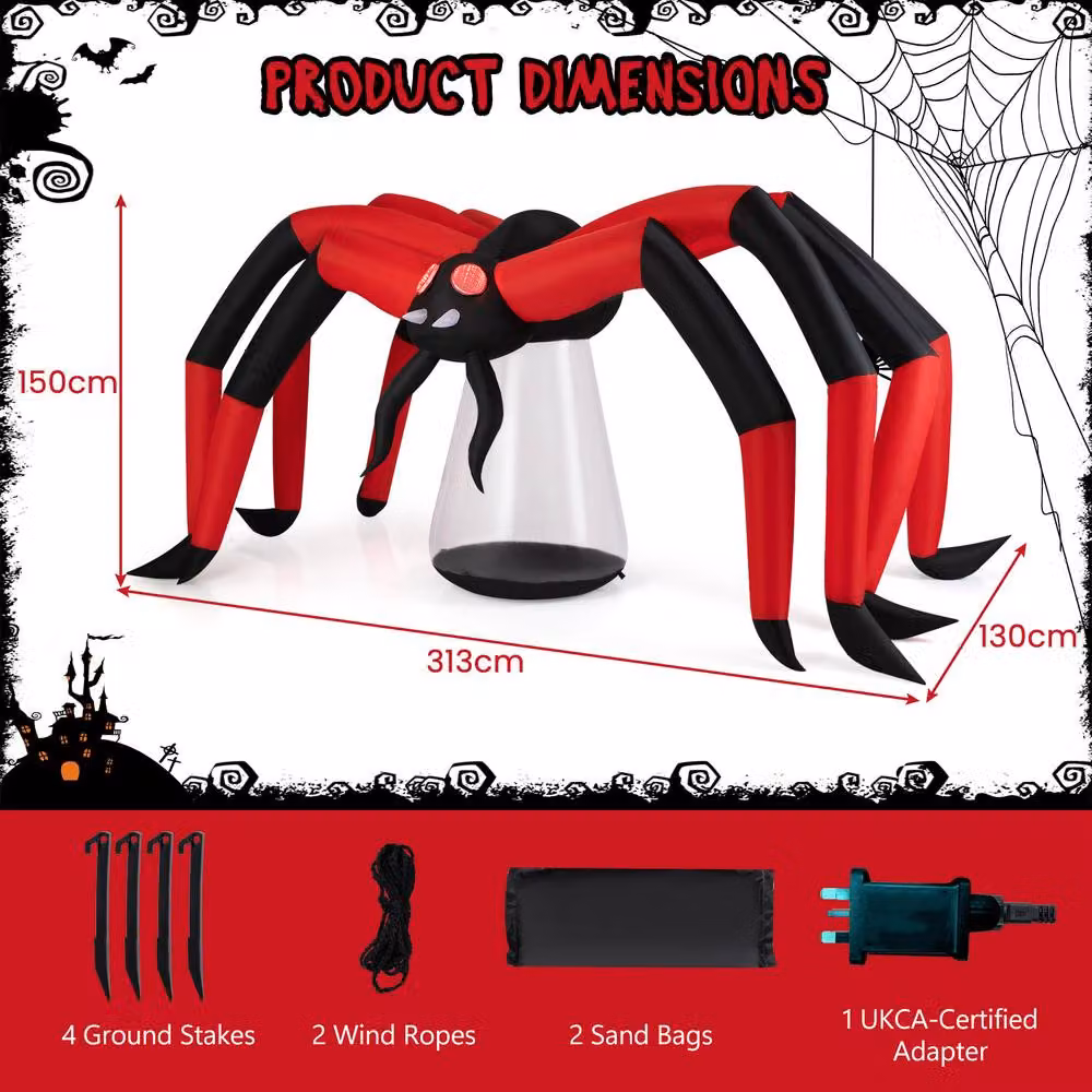 Costway 5 FT Inflatable Halloween Spider Blow Up Yard Decoration in Red and Multicolour – 6
