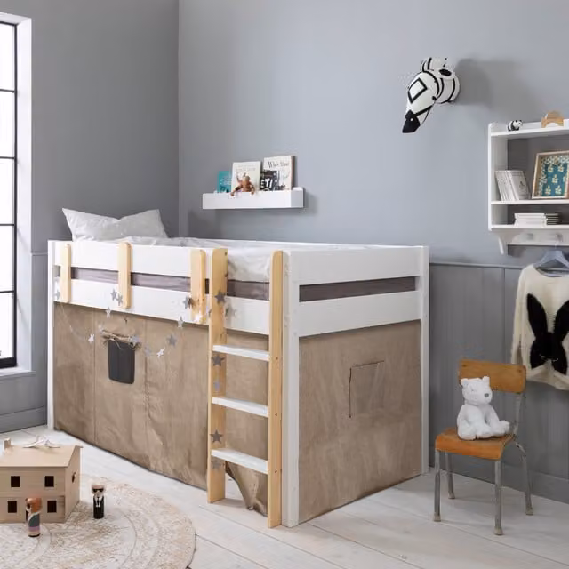 Noa and Nani Una Mid Sleeper Cabin Bed in White Lacquered Pine