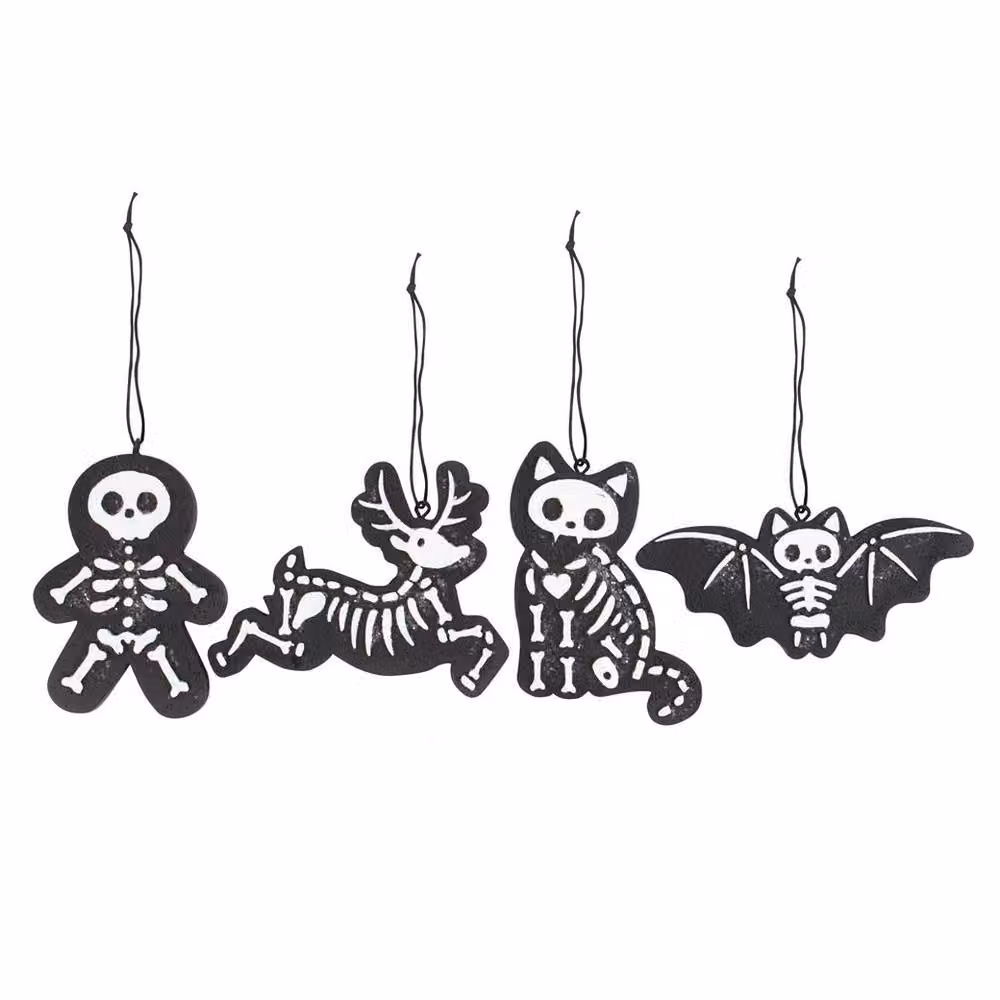 Uniqueful Set of 4 Black Creepy Skeleton Cookie Ornaments – 3