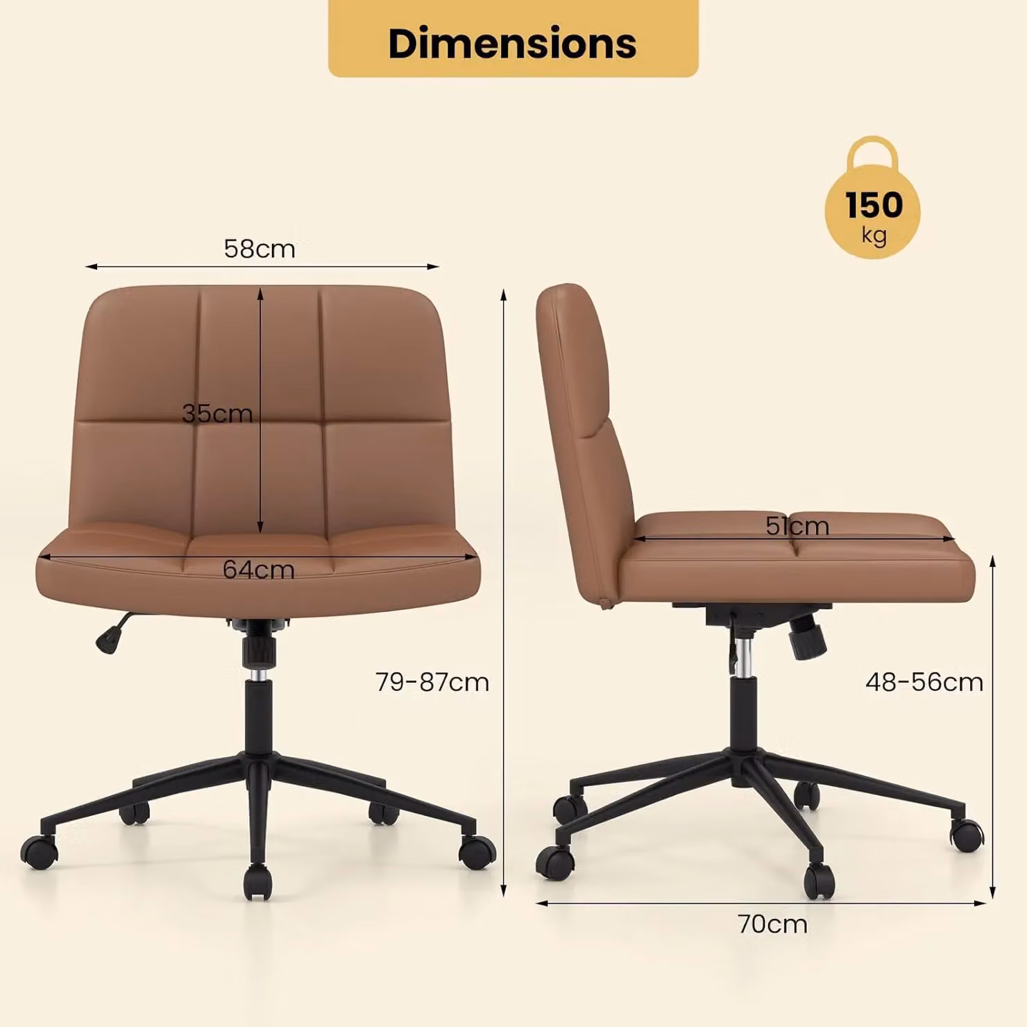 Gymax Brown Upholstered Synthetic Leather Oversized Task Chair with Swivel Castors for Home Office – 3
