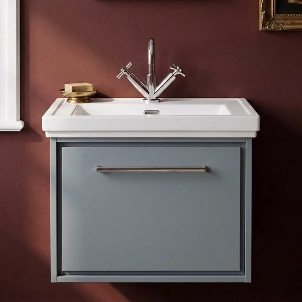 Balterley Wall Hung Single Drawer Bathroom Vanity with Fireclay Basin, Grey, Width: 60 cm – 4