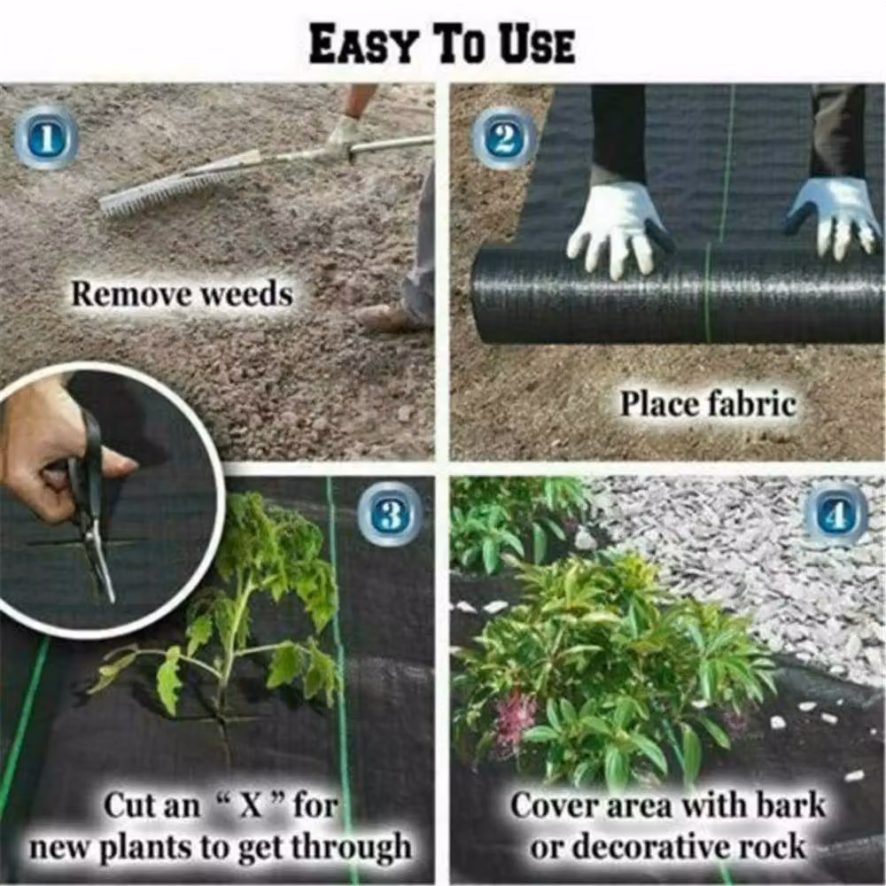 EONLION Black Weed Control Fabric Barrier Liner Landscape Cover Sheet, 4m x 50m – 3