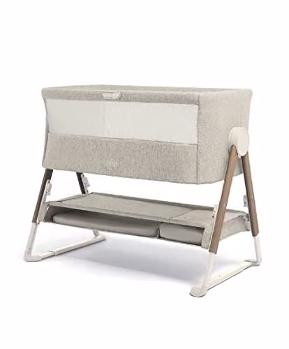 Mamas & Papas Lua Bedside Crib with Drop-down Side and Mattress, Beige