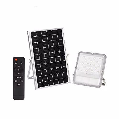 ENERJ 200W Solar Powered LED Floodlight with Solar Panel and Remote Control in White – 1