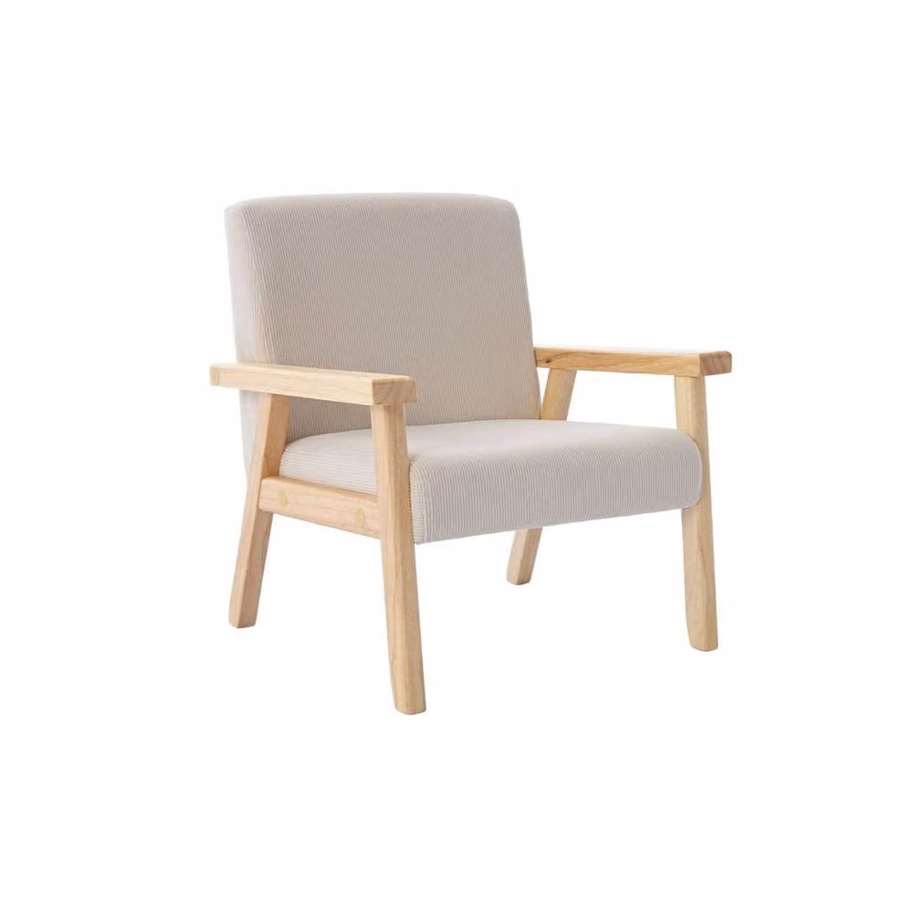 sweeek Children's Scandinavian Style Corduroy Armchair in Beige with Rubberwood Frame, W/D/H: 43.5 x 50.0 x 47.0 cm – 2