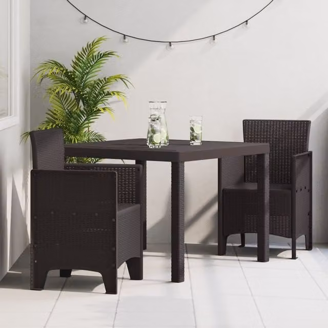 Berkfield Home Garden Dining Set of 3 in Dark Brown Polypropylene Resin – 1