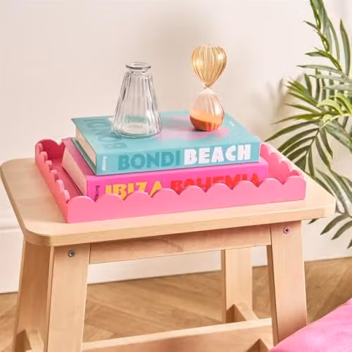 OHS Pink Scallop Edge Rectangular Wood Decorative Storage Tray