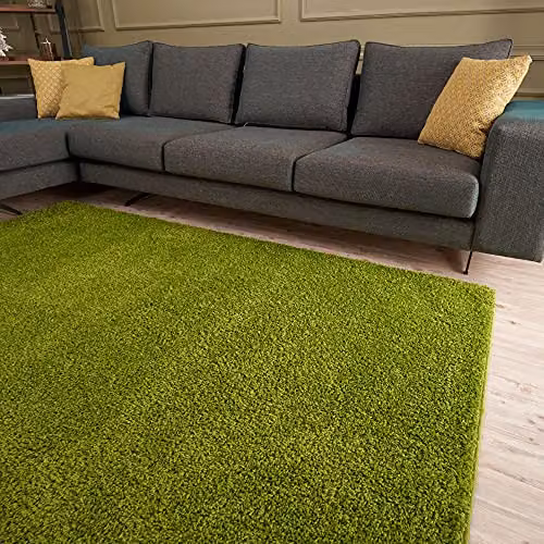 THE RUGS Green Plain Shaggy High Pile Rug, W/D/H: 160 x 230 x 3 cm – 5