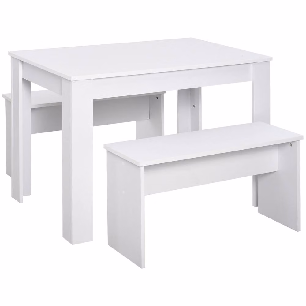 Wyld Haus Sono White Rectangular Dining Table and 2 Slide Under Benches – 2