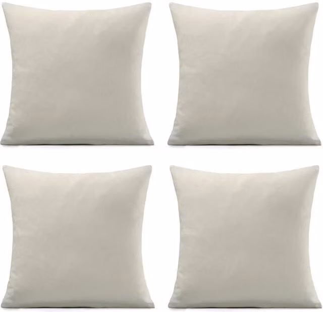 Luxor Living Set of 4 Beige Velvet Chenille Square Cushions with Removable Covers, W/D/H: 45 x 45 x 45 cm – 1