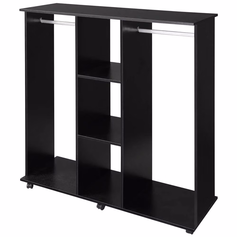 FURNOS Open Wardrobe Clothes Rail with Storage Shelves on Wheels, Black – 5