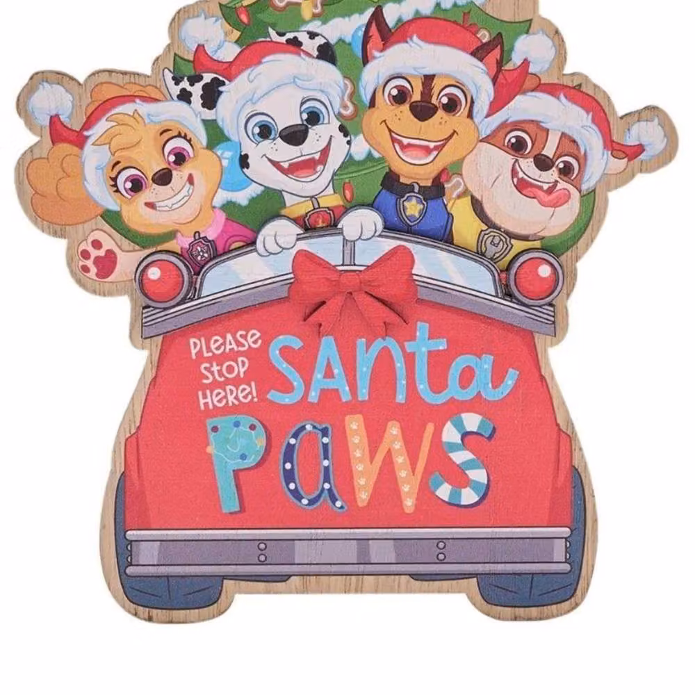 Widdop Bingham & Co Ltd Paw Patrol Santa Paws Please Stop Here Wooden Door Hanger in Red and Multicolour – 3