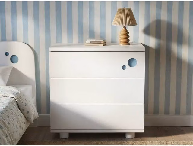 Flair Livana 3 Drawer Chest in White and Blue Matt Finish