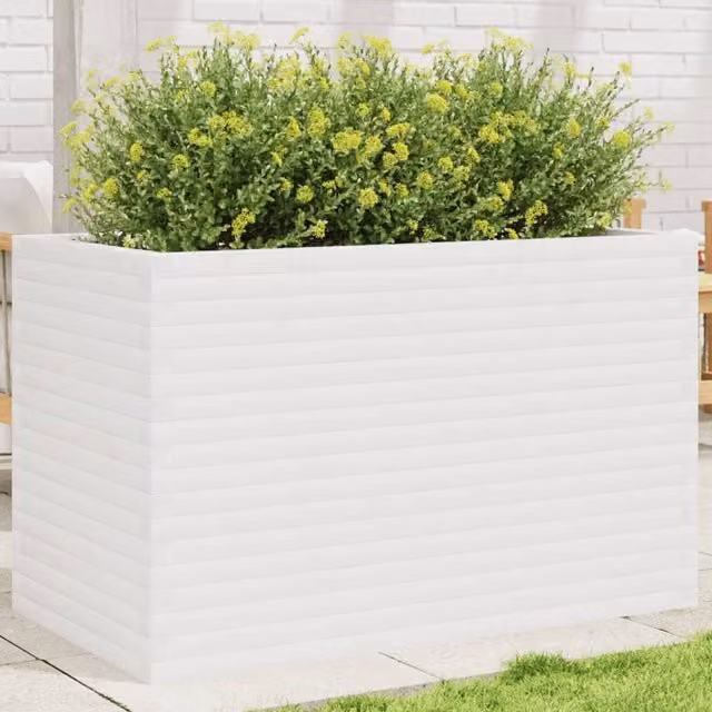 Berkfield Home White Pine Wood Garden Planter W/D/H: 110 x 60 x 68.5 cm