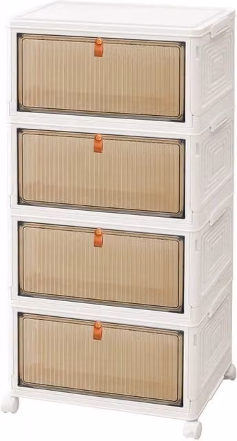 FORGEVIO 4-Tier Stackable Storage Cabinet with Hinged Doors, White, W/D/H: 39 x 28 x 78.5 cm