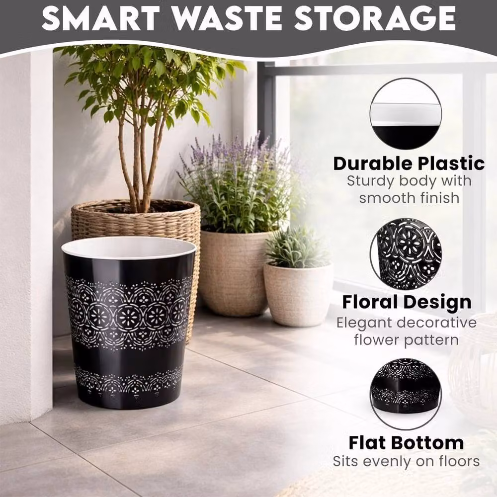 PAWNORA 9L Black Plastic Waste Bin for Office and Kitchen – 3