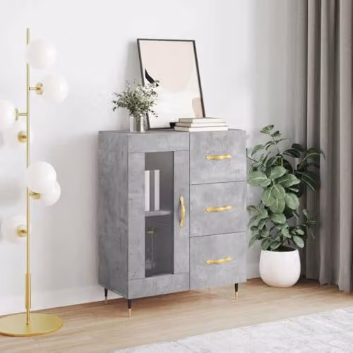 vidaXL Modern Sideboard and Storage Cabinet with Door and Drawers in Concrete Grey Engineered Wood, W/D/H: 90.0 x 27.9 x 69.5 cm – 2
