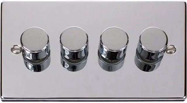 SE Home 4 Gang 2 Way LED 100W Trailing Edge Dimmer Light Switch in Polished Chrome and Metallic Silver