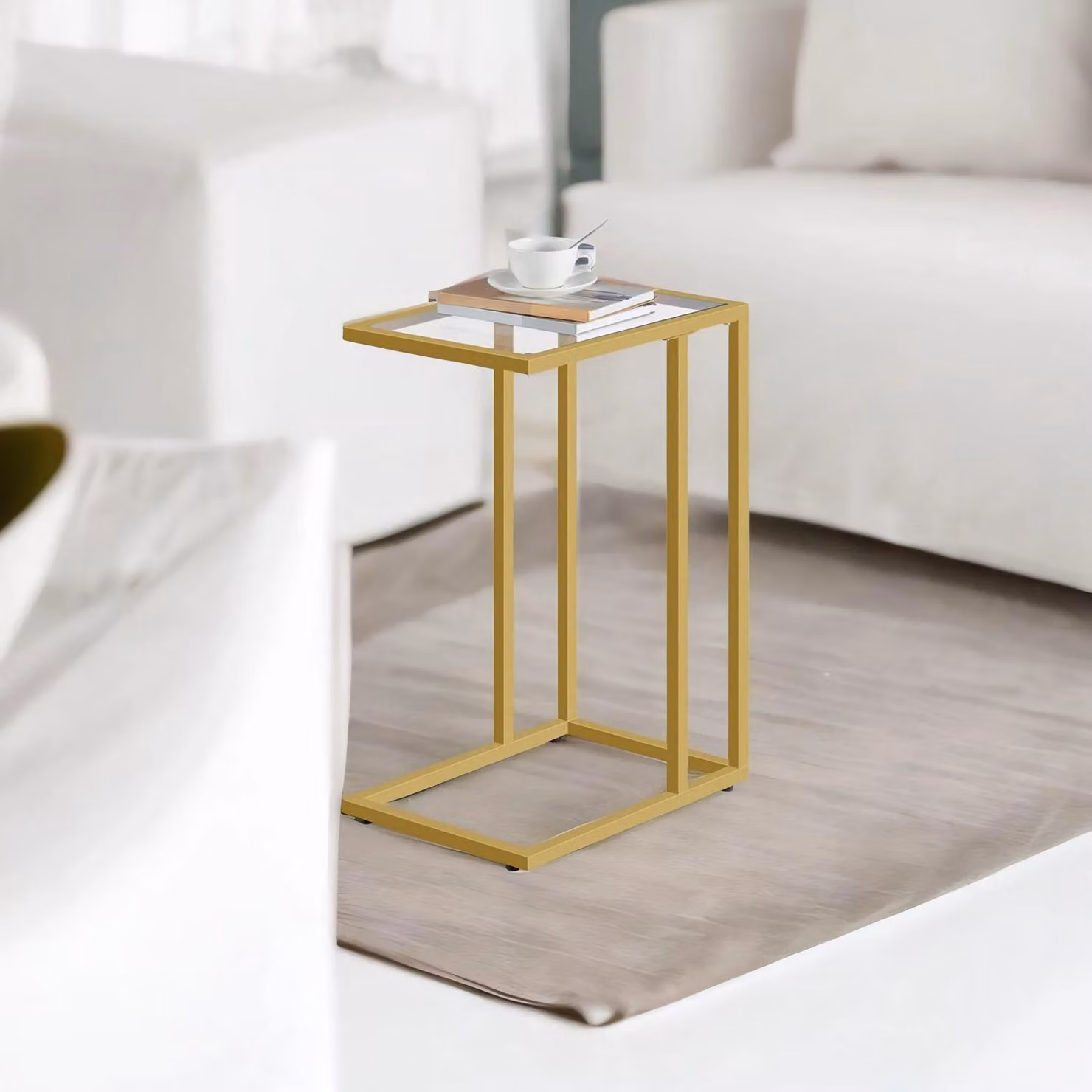 Rafaelo Mobilia Gold C Shape Side Table with Tempered Glass, W/D/H: 30 x 30 x 62 cm – 3