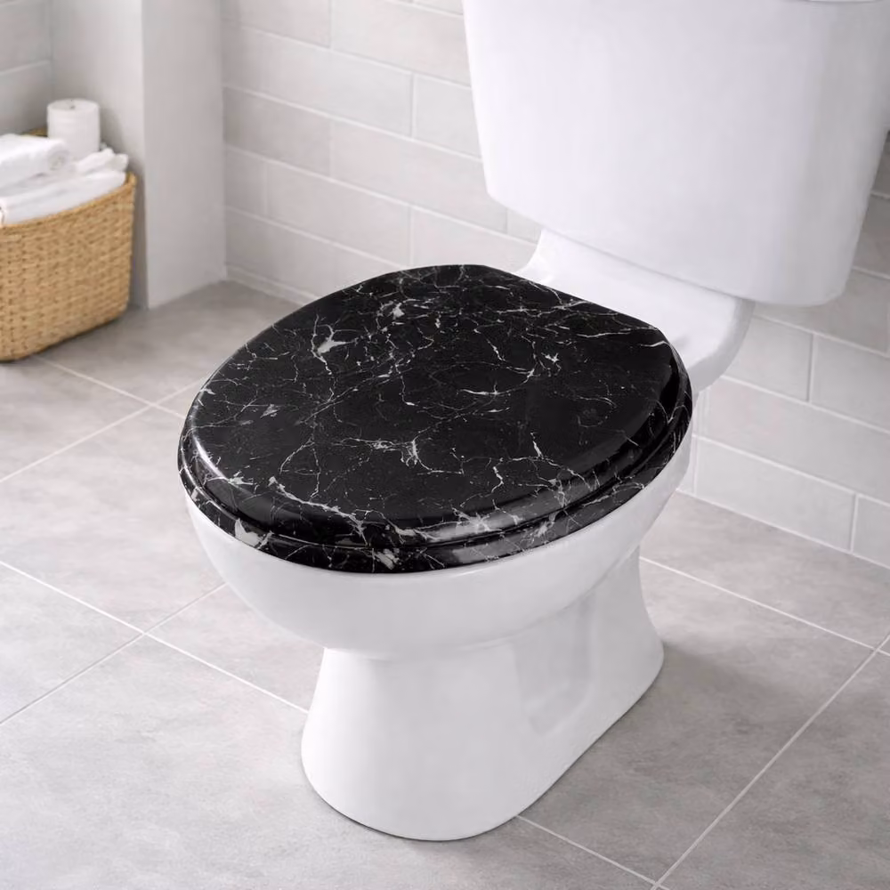 Spot On Dealz Black Marble Effect Oval MDF Wood Toilet Seat, 45.72 cm – 5