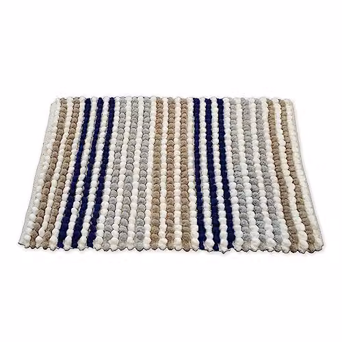 Allure Bath Fashions Striped Chunky Bobble Bath Mat in Blue and Grey, W: 80 cm, D: 50 cm, H: 2 cm – 1