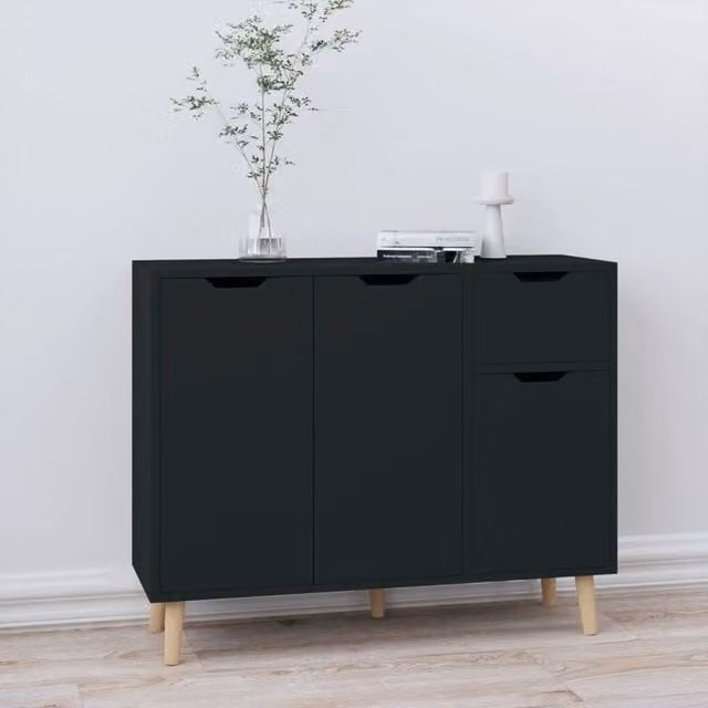 Berkfield Home Mid Century Black Matt MDF Sideboard W/D/H: 90 x 30 x 72 cm
