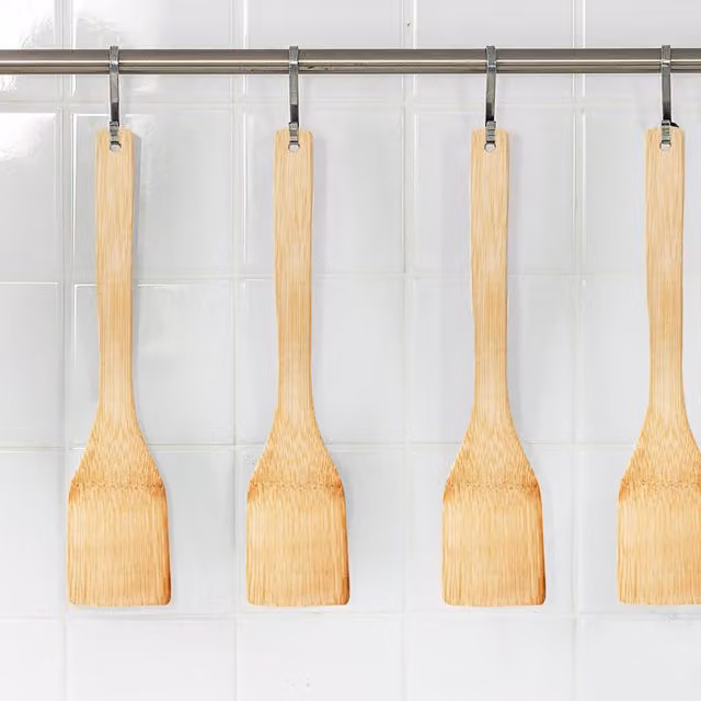 Joejis Set of 4 Rectangular Bamboo Wooden Spatulas in Brown, Yellow and Beige