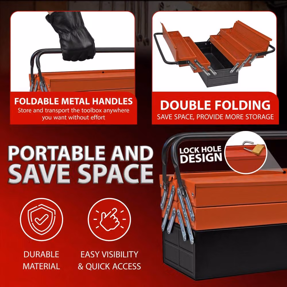Crystals Heavy Duty Metal Cantilever 5 Tray Toolbox in Red – 3