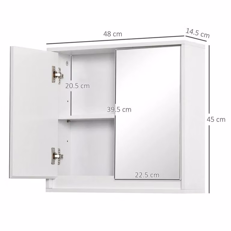 FORGEVIO Wall Mounted Bathroom Mirror Cabinet with Glass Doors and Internal Shelves in White
