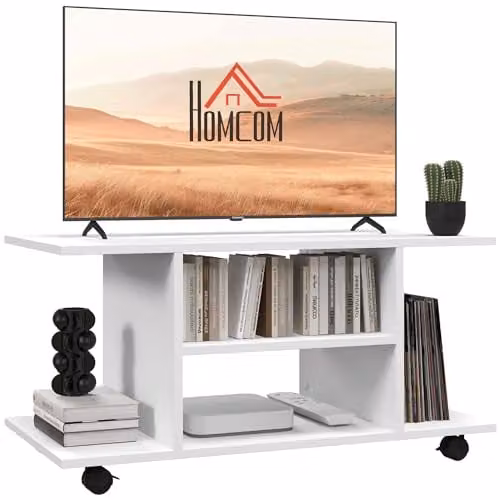HOMCOM Modern White TV Cabinet Stand with Storage Shelves