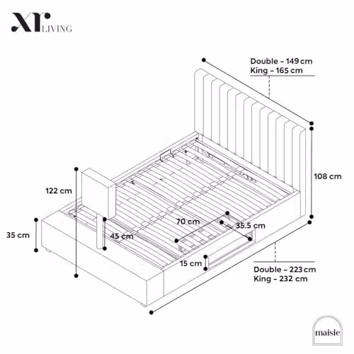X-Rocker Maisie Velvet King Ottoman TV Bed Frame with Rotating TV Mount, Underbed Storage and RGB LED Lighting, Natural Stone Beige, W/D/H: 180 x 200 cm – 2