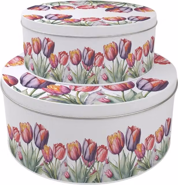 Purely Home Round Multicoloured Tulips Cake Tin Set