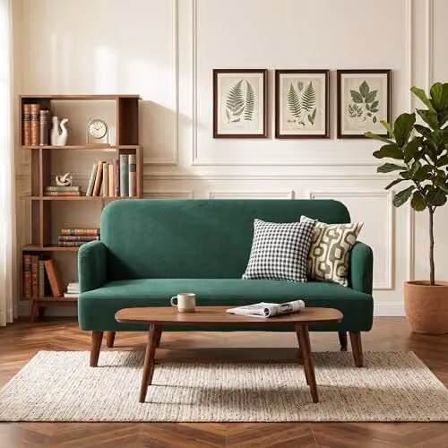 HOMCOM 2 Seater Upholstered Fabric Sofa in Green with Rubberwood Legs – 7