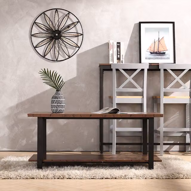 Livingandhome Brown 2 Layer Rectangular Industrial End Coffee Table