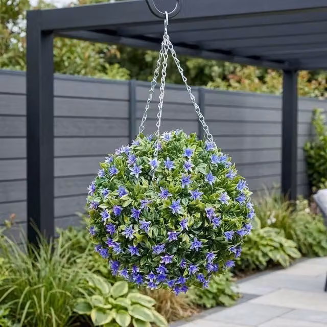 Garden Greatness Hanging Artificial Lily Topiary Ball in Green and Multicolour, Diameter: 30 cm