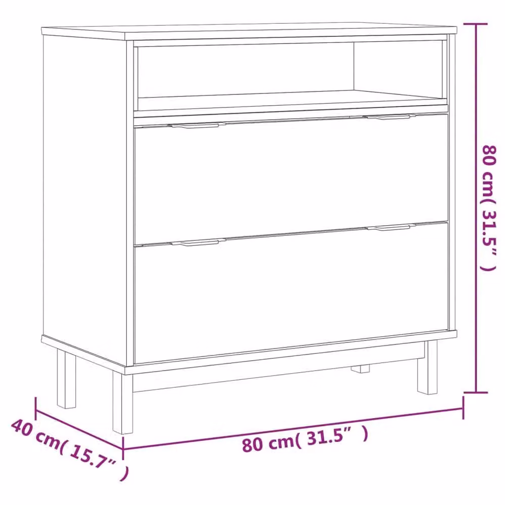 Berkfield Home FLAM Drawer Cabinet in Brown Solid Pine Wood, W/D/H: 80 x 40 x 80 cm – 7
