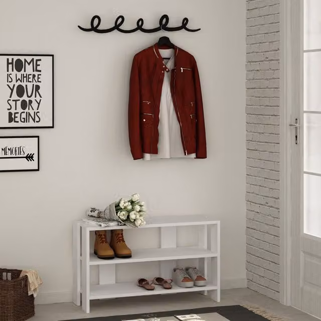 Decortie Tono Modern Shoe Rack with Hanger in White