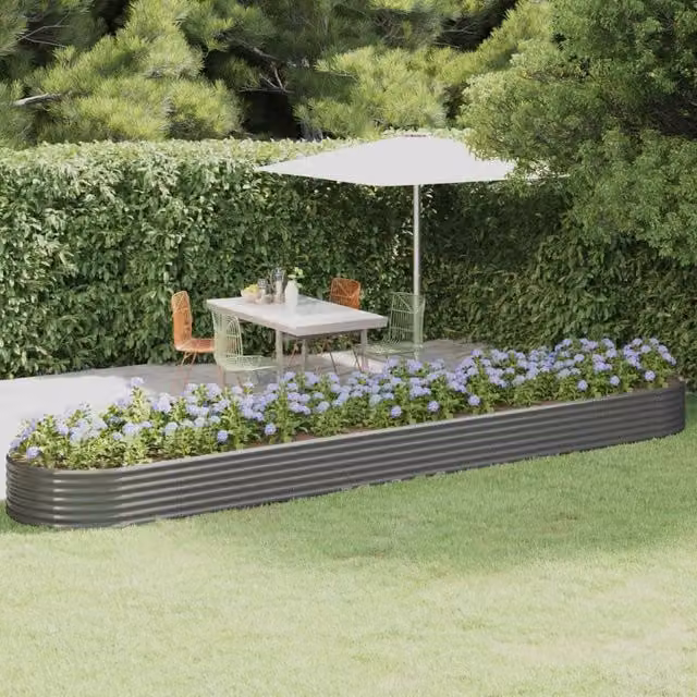 Berkfield Home Garden Grey Powder-coated Steel Raised Bed W: 507 cm, D: 100 cm, H: 36 cm