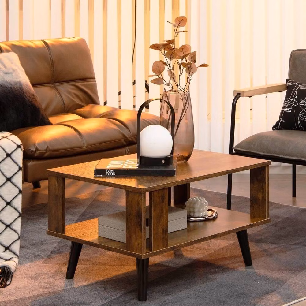 FORGEVIO 2-Tier Industrial Wood Coffee Table and Side Table in Brown – 4